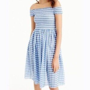 J Crew Blue Gingham Off Shoulder Dress (L)